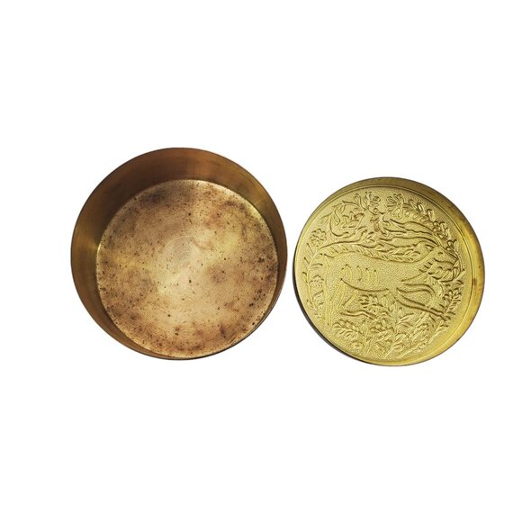 Vintage Christmas Brass Enamel Cloisonne Trinket Stash Box Intricate Deer Design - Picture 7 of 7